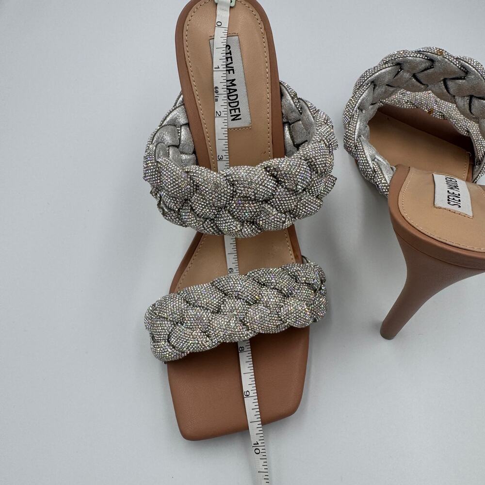 Steve Madden Kenley Silver Rhinestone Braided Double Strap Stiletto Mule Heel 10 - Picture 13 of 16
